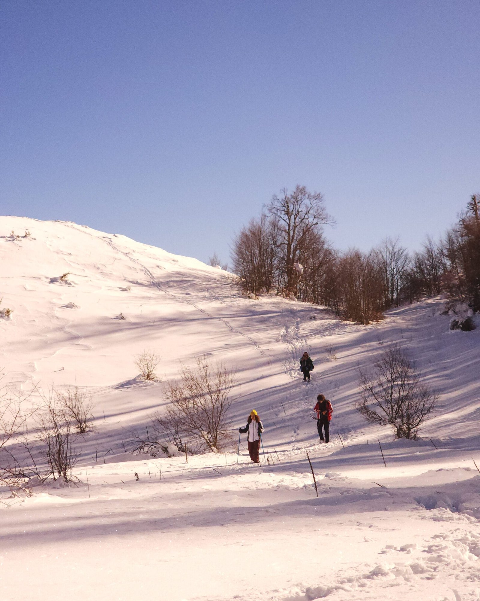 Hikers in snow trails, Albania